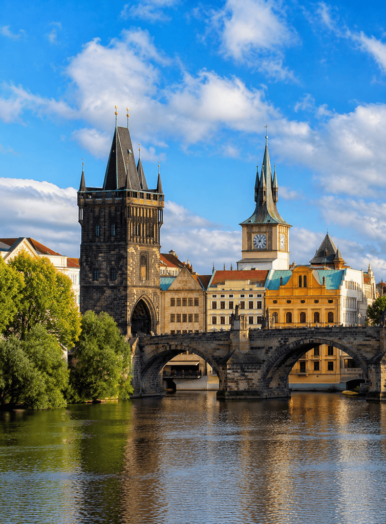 Historic Charles Bridge and Prague Castle in Czech Republic, iconic landmarks in a responsible holid.